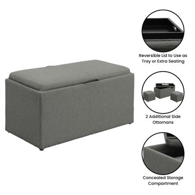 Convenience Concepts Sheridan Storage Bench w/ 2 Side Ottomans