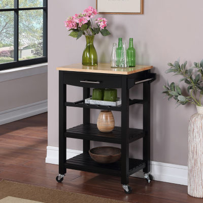 Ellaine 4-Tier Butcher Block Kitchen Cart with Drawer and Wine Rack