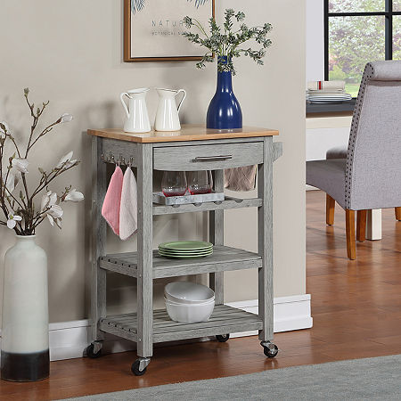 Ellaine 4-Tier Butcher Block Kitchen Cart With Drawer And Wine Rack, One Size, Gray