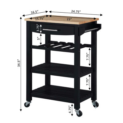 Ellaine 4-Tier Butcher Block Kitchen Cart with Drawer and Wine Rack