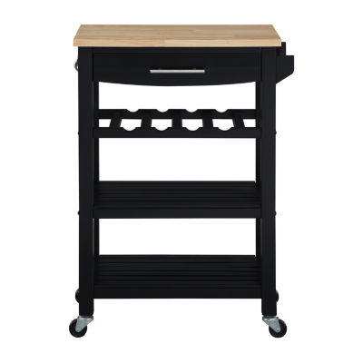 Ellaine 4-Tier Butcher Block Kitchen Cart with Drawer and Wine Rack