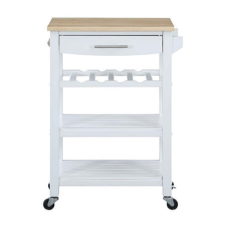 Ellaine 4-Tier Butcher Block Kitchen Cart With Drawer And Wine Rack, One Size, White