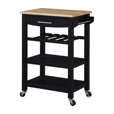 Ellaine 4-Tier Butcher Block Kitchen Cart with Drawer and Wine Rack