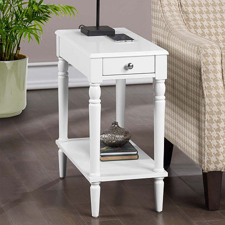 French Country Chairside End Table, One Size, White