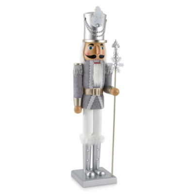 North Pole Trading Co. 24in Silver Staff Christmas Nutcracker