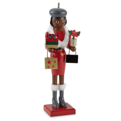 North Pole Trading Co. 14in Shopper Girl African American Christmas Nutcracker