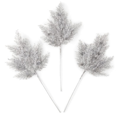 North Pole Trading Co. Silver Glitter Leaf 3-pc. Christmas Picks