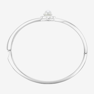 Sparkle Allure Pure Silver Over Brass Oval Bangle Bracelet