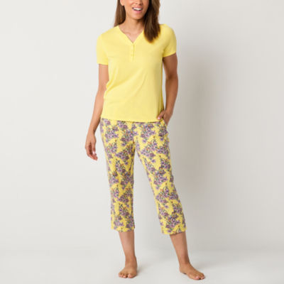 Liz Claiborne Womens 2-pc. Henley Neck Short Sleeve Capri Pajama Set