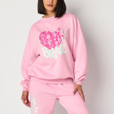 Skinnydip London Juniors Pink Love Heart Womens Round Neck Long Sleeve Bratz Dolls Sweatshirt