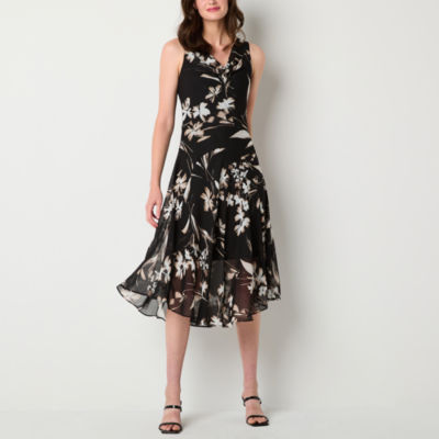 Robbie Bee Sleeveless Floral Midi Fit + Flare Dress