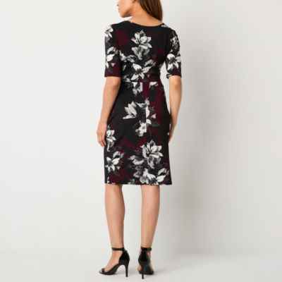 Connected Apparel Womens Short Sleeve Floral Sheath Dress