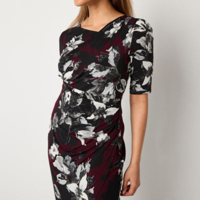 Connected Apparel Womens Short Sleeve Floral Sheath Dress