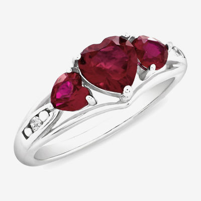 Womens Lab Created Red Ruby Sterling Silver 3-Stone Cocktail Ring
