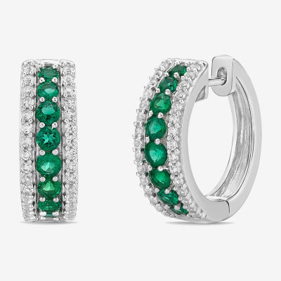Lab Created Green Emerald Sterling Silver 19.5mm Hoop Earrings