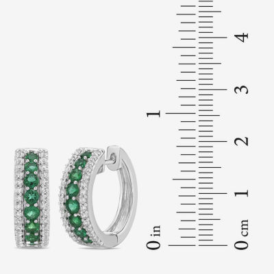 Lab Created Green Emerald Sterling Silver 19.5mm Hoop Earrings