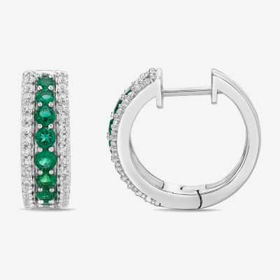 Lab Created Green Emerald Sterling Silver 19.5mm Hoop Earrings