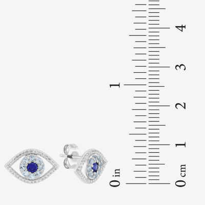 Lab Created Blue Ceylon Sapphire Sterling Silver 8.6mm Evil Eye Stud Earrings