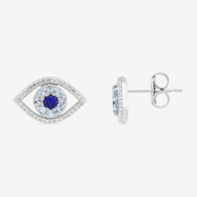 Lab Created Blue Ceylon Sapphire Sterling Silver 8.6mm Evil Eye Stud Earrings