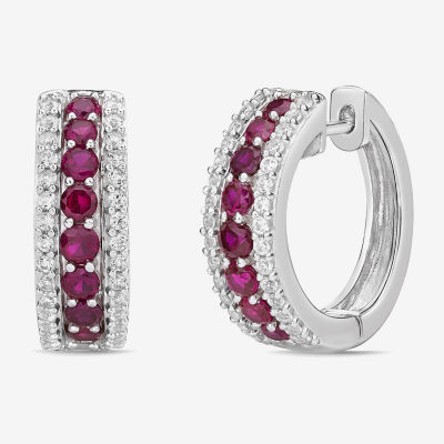 Lab Created Red Ruby Sterling Silver 19.5mm Hoop Earrings