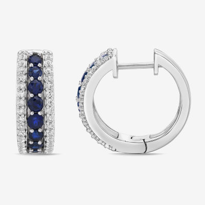 Lab Created Blue Sapphire Sterling Silver 19.5mm Hoop Earrings