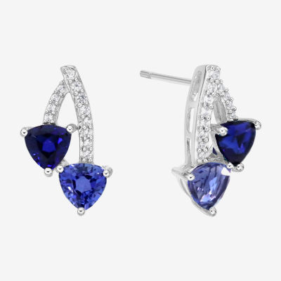 Lab Created Blue Sapphire Sterling Silver 16.3mm Triangle Stud Earrings