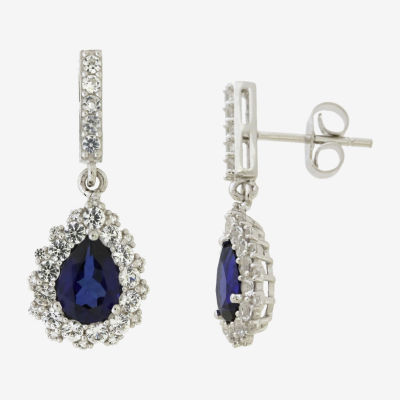 Womens Lab Created Blue Sapphire Sterling Silver Pear Drop Earrings