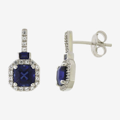 Lab Created Blue Sapphire Sterling Silver Cushion Drop Earrings