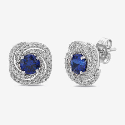 Lab Created Blue Sapphire Sterling Silver 11.3mm Cushion Stud Earrings