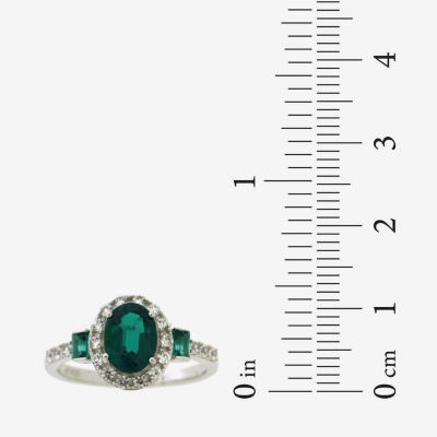Womens Lab Created Green Emerald Sterling Silver Cocktail Ring