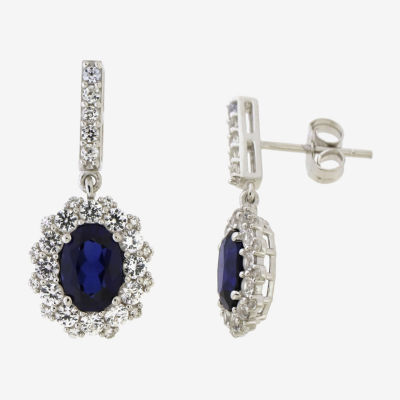 Lab Created Blue Sapphire Sterling Silver Oval Drop Earrings