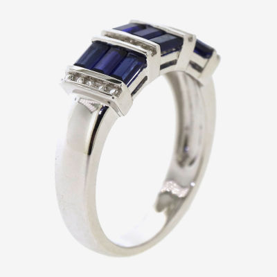 3.5MM Lab Created Blue Ceylon Sapphire Sterling Silver Band