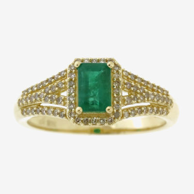 Womens Genuine Green Emerald 10K Gold Cocktail Ring