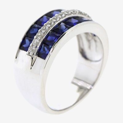 5MM Lab Created Blue Ceylon Sapphire Sterling Silver Band