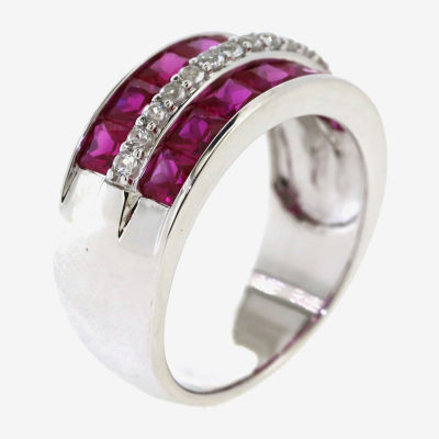 5MM Lab Created Red Ruby Sterling Silver Band