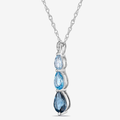 Womens Genuine Blue Topaz Sterling Silver Pear Pendant Necklace