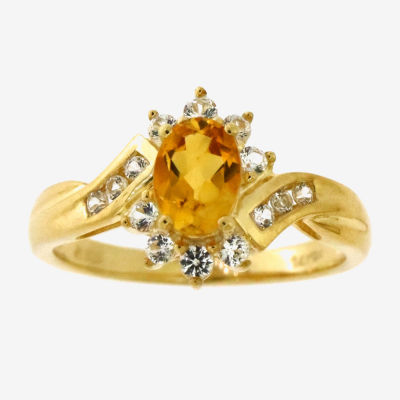 Womens Genuine Yellow Citrine 14K Gold Over Silver Cocktail Ring