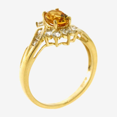 Womens Genuine Yellow Citrine 14K Gold Over Silver Cocktail Ring