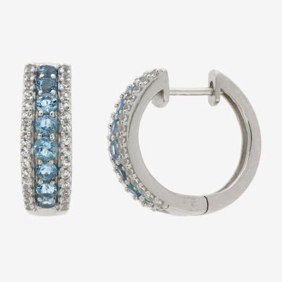 Genuine Blue Topaz Sterling Silver 21.5mm Hoop Earrings