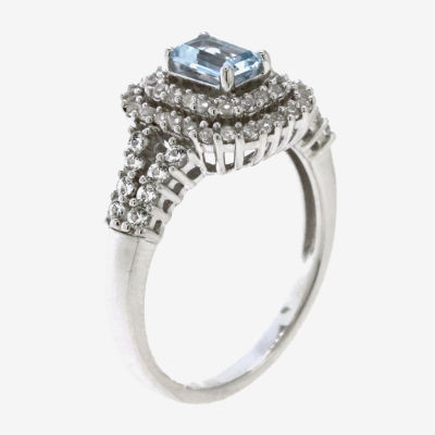 Womens Genuine Blue Aquamarine Sterling Silver Cocktail Ring