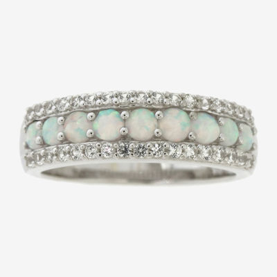 Lab Created White Opal Sterling Silver Band