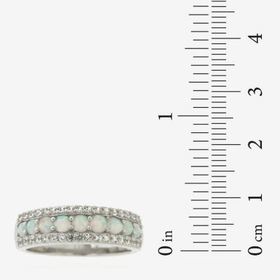 Lab Created White Opal Sterling Silver Band