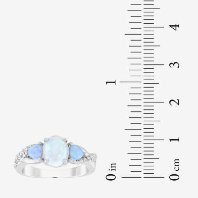 Womens Lab Created White Opal Sterling Silver Crossover Side Stone Cocktail Ring