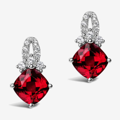 Lab Created Red Ruby Sterling Silver 13.4mm Diamond Stud Earrings