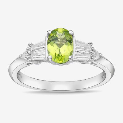 Genuine Peridot & Lab-Created White Sapphire Sterling Silver 3-Stone Ring