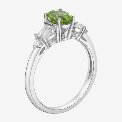 Genuine Peridot & Lab-Created White Sapphire Sterling Silver 3-Stone Ring