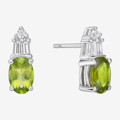 Genuine Peridot & Lab-Created White Sapphire Sterling Silver Earrings