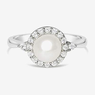 Cultured Freshwater Pearl & Lab-Created White Sapphire Sterling Silver Cocktail Ring