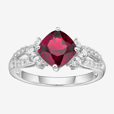 Womens Lab-Created Ruby & Lab-Created White Sapphire Sterling Silver Cocktail Ring