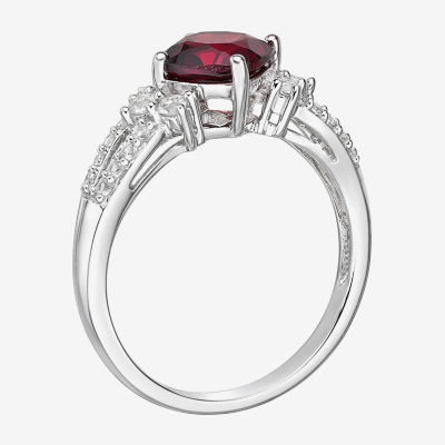 Womens Lab-Created Ruby & Lab-Created White Sapphire Sterling Silver Cocktail Ring